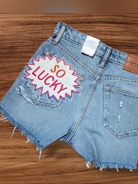 Lucky Brand Patched High Rise Denim Shorts NWT